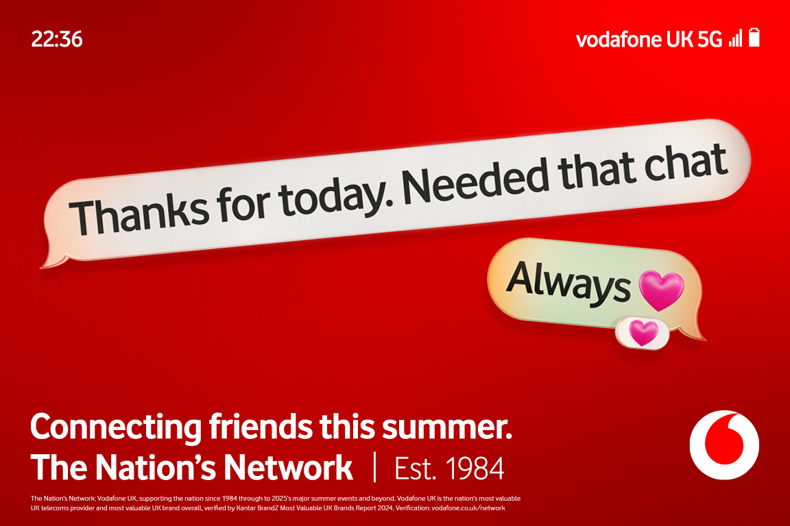 Vodafone’s latest campaign highlights how Vodafone, as The Nation’s Network*, can help bring friends together to enjoy the best of the British summer.